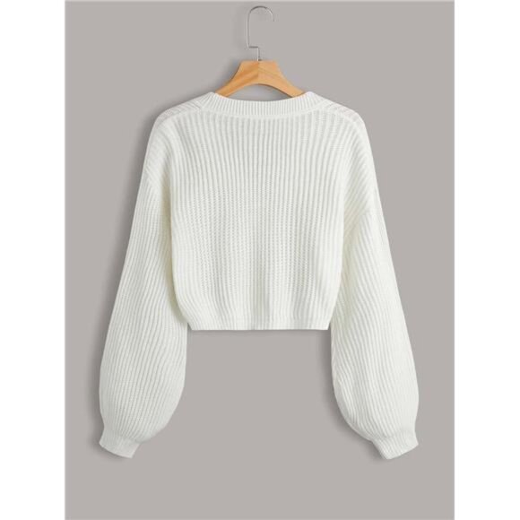 Women's Long Sleeve Button-Down Crop Cardigan - Picture 2 of 8